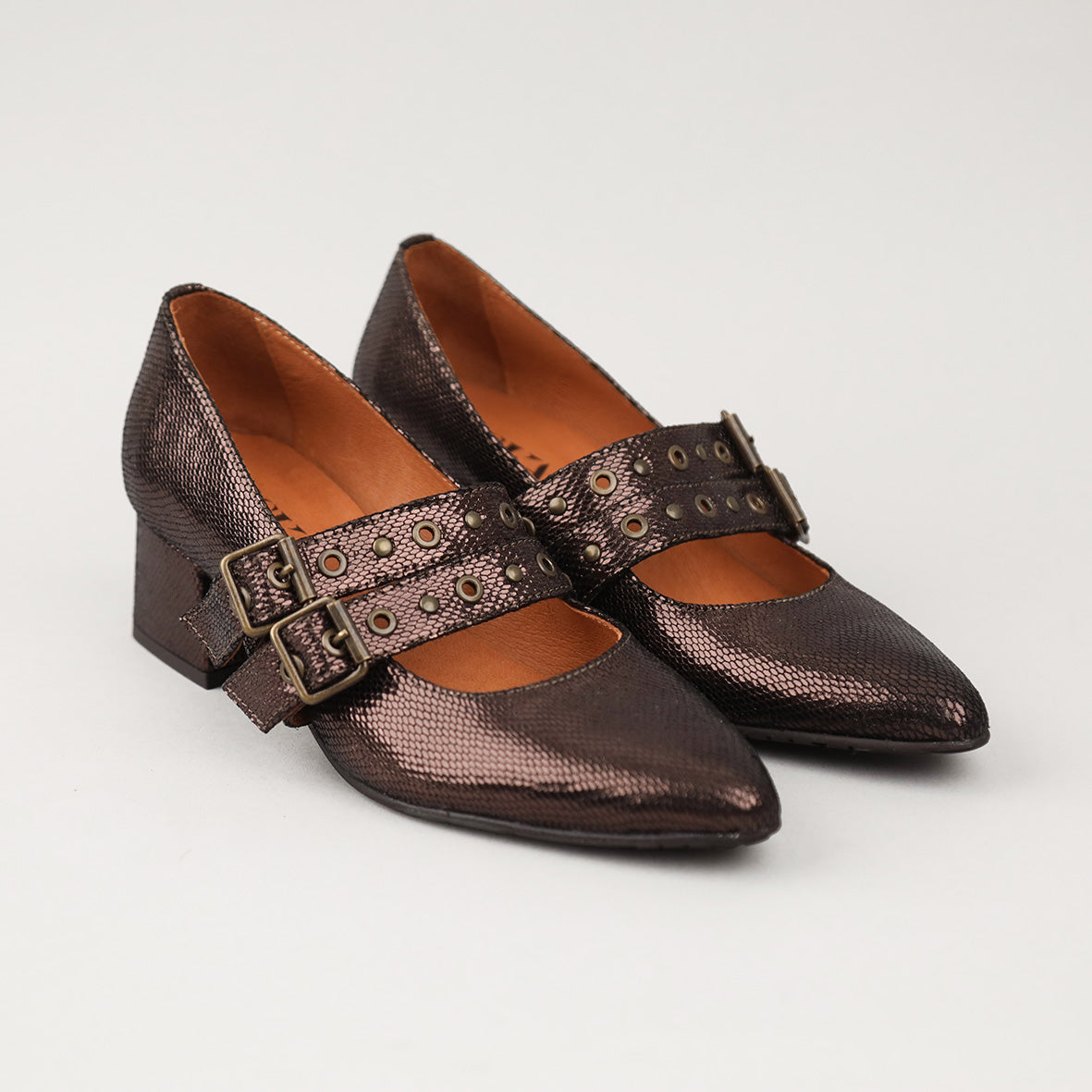 Larissa Metallic Dark Brown Low Shoe by Esska Shoes Ltd