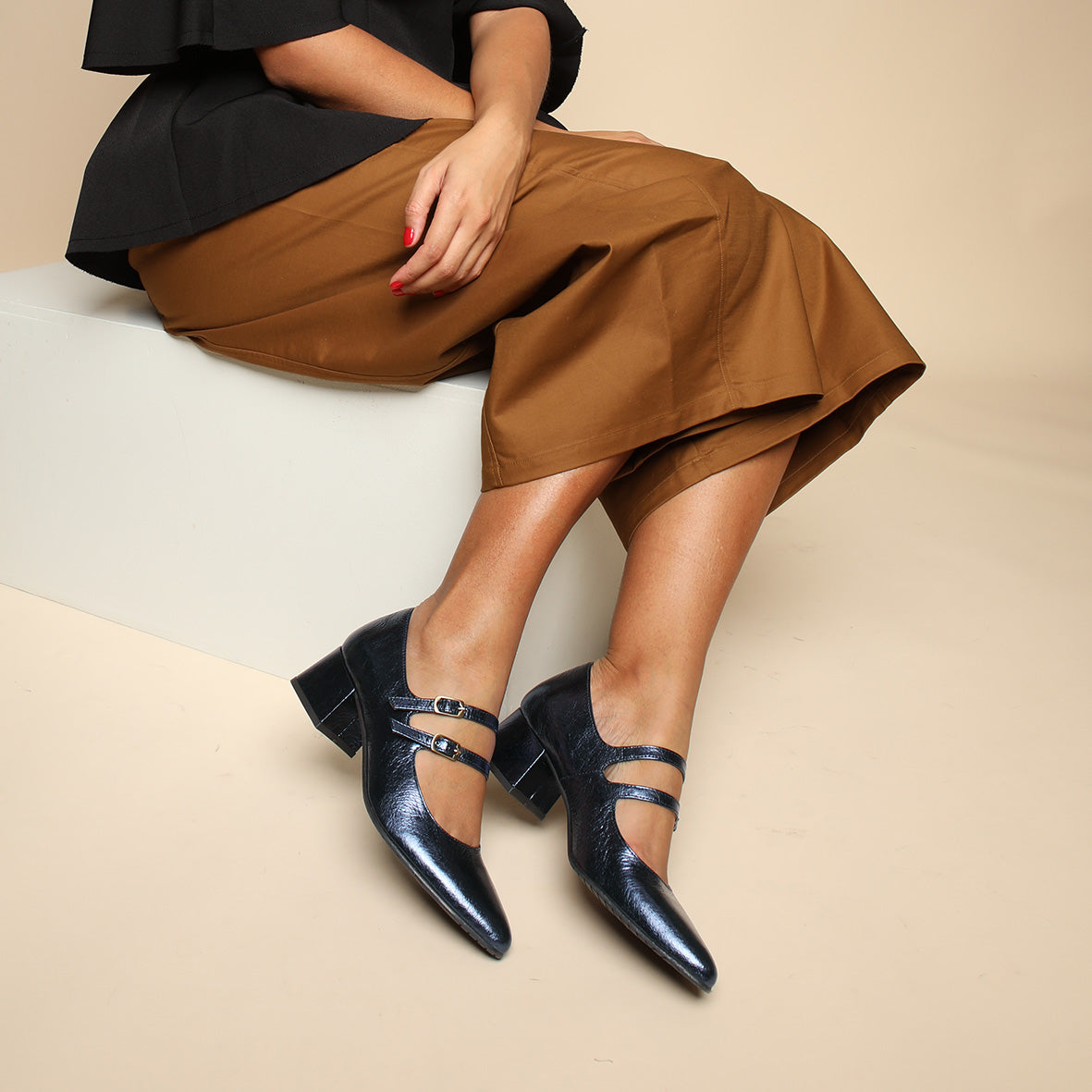 Laura Metallic Navy Low Shoe by Esska