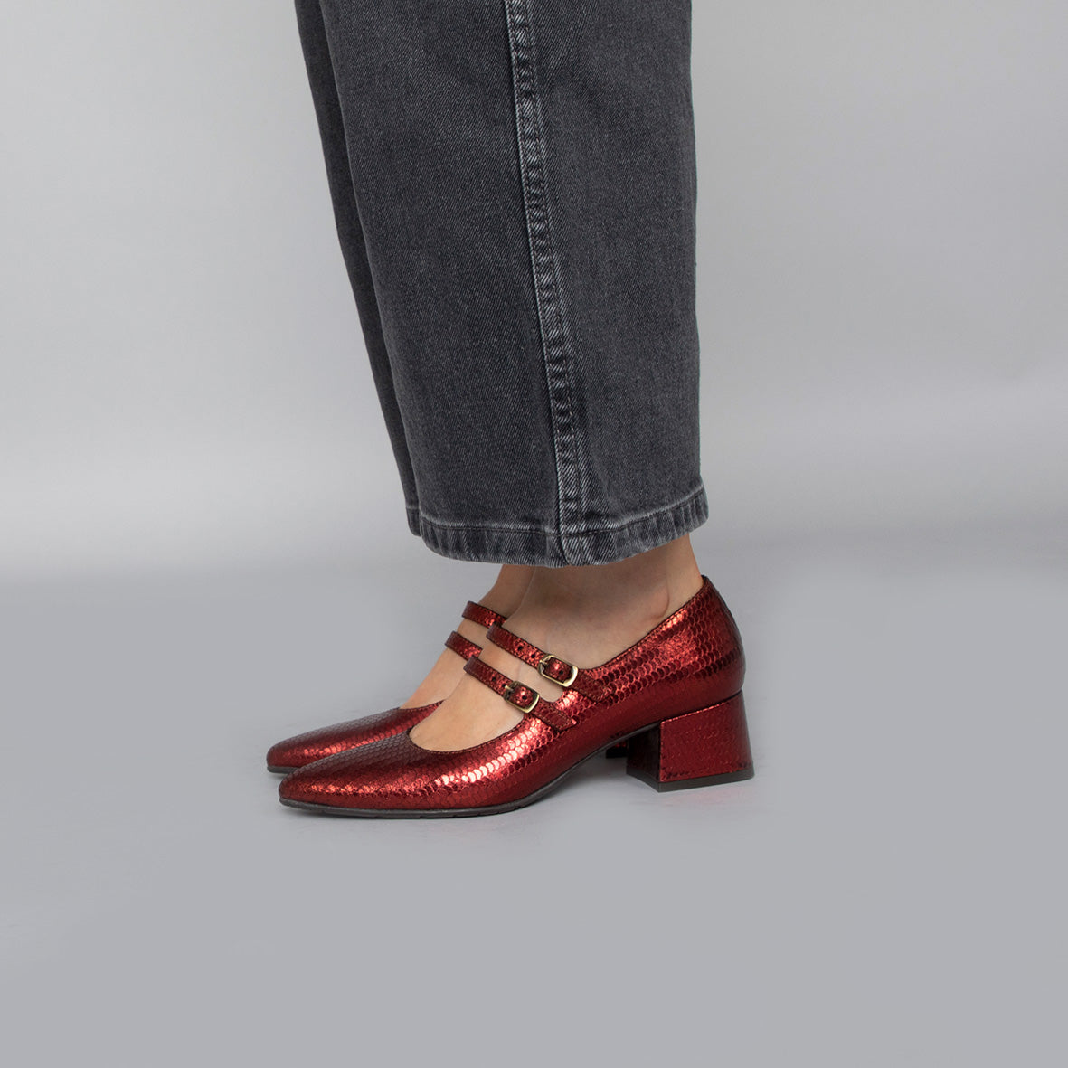 Laura Red Metallic Low Shoe by Esska