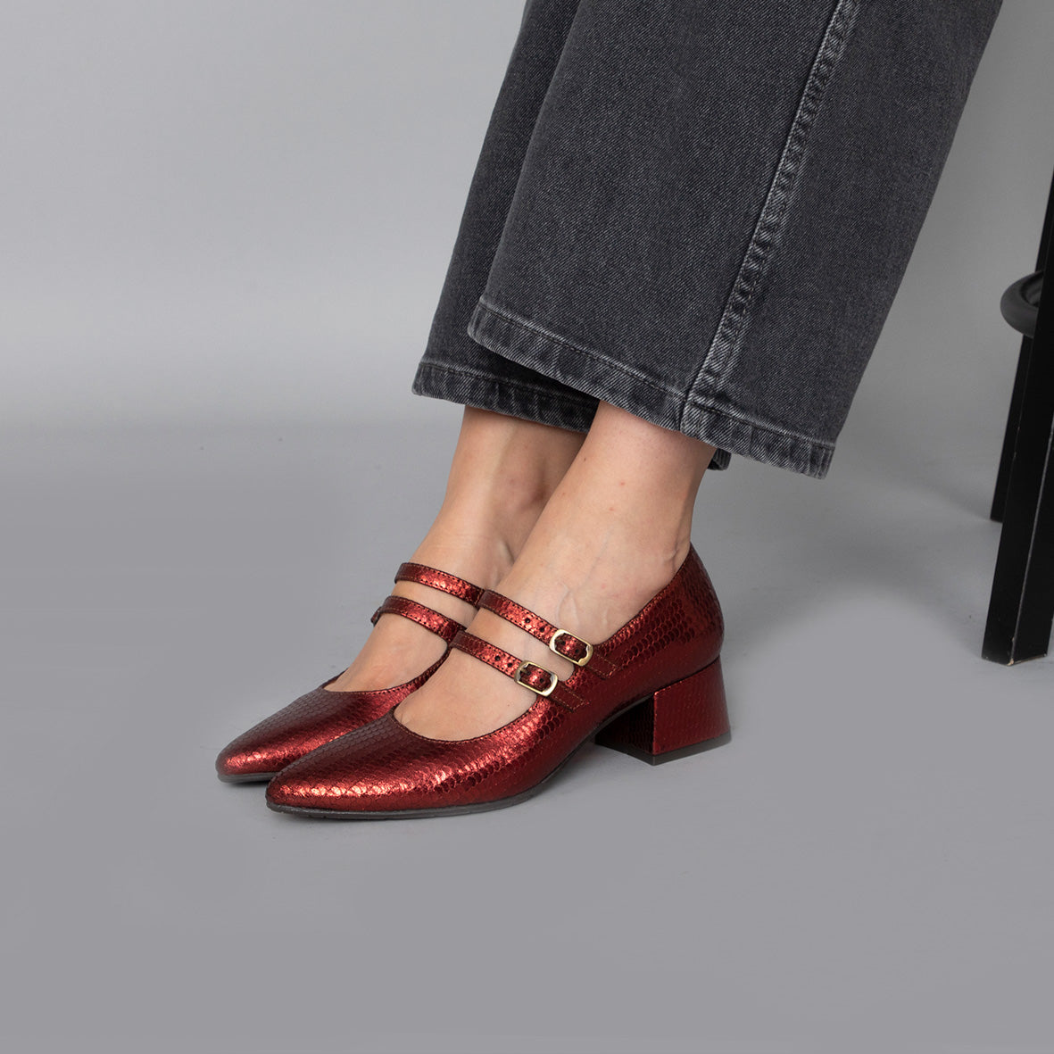 Laura Red Metallic Low Shoe by Esska