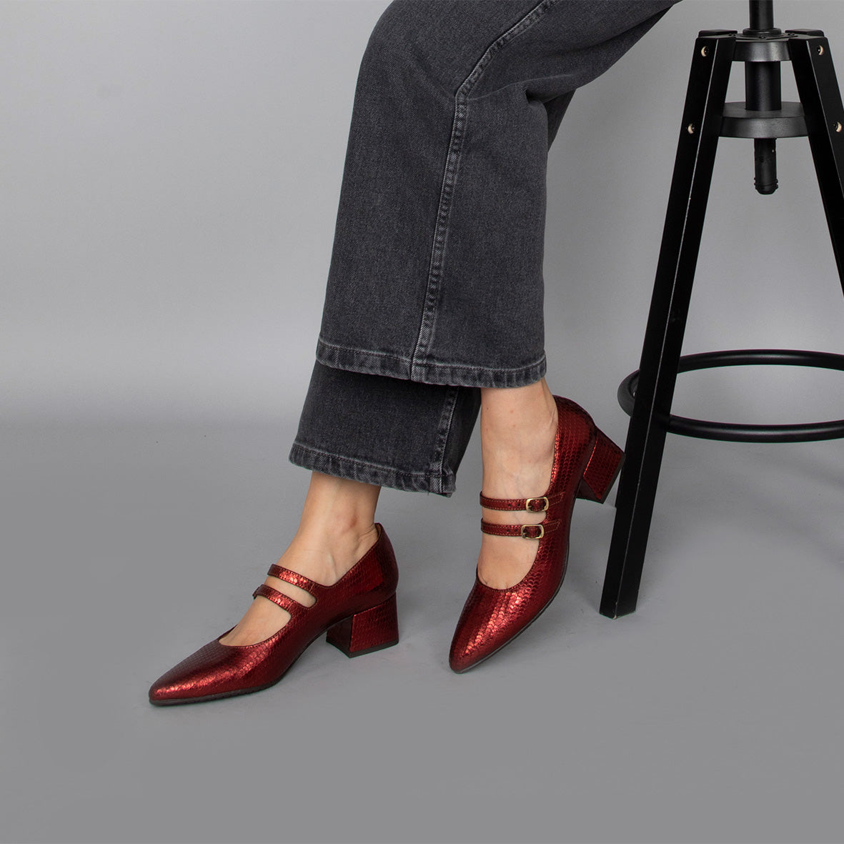 Laura Red Metallic Low Shoe by Esska