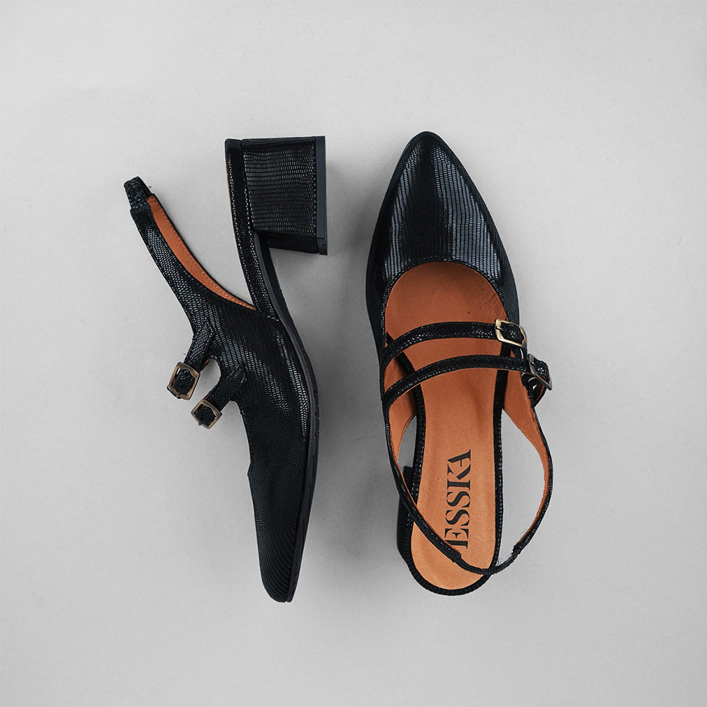 Layal Metallic Black Low Shoe by Esska