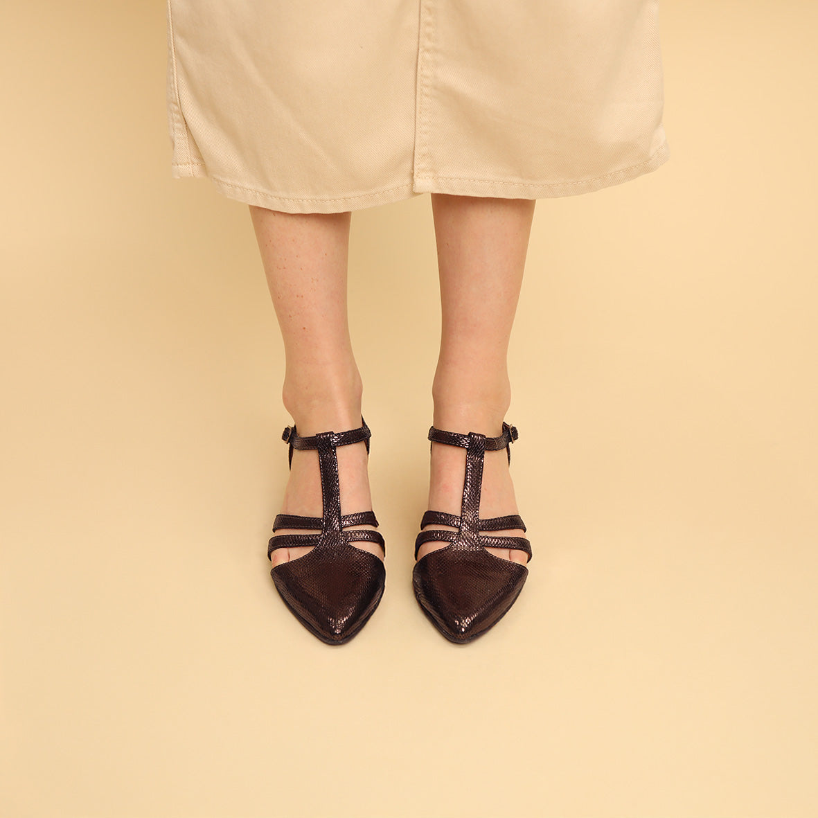 Lina Metallic Dark Brown Low Shoe by Esska