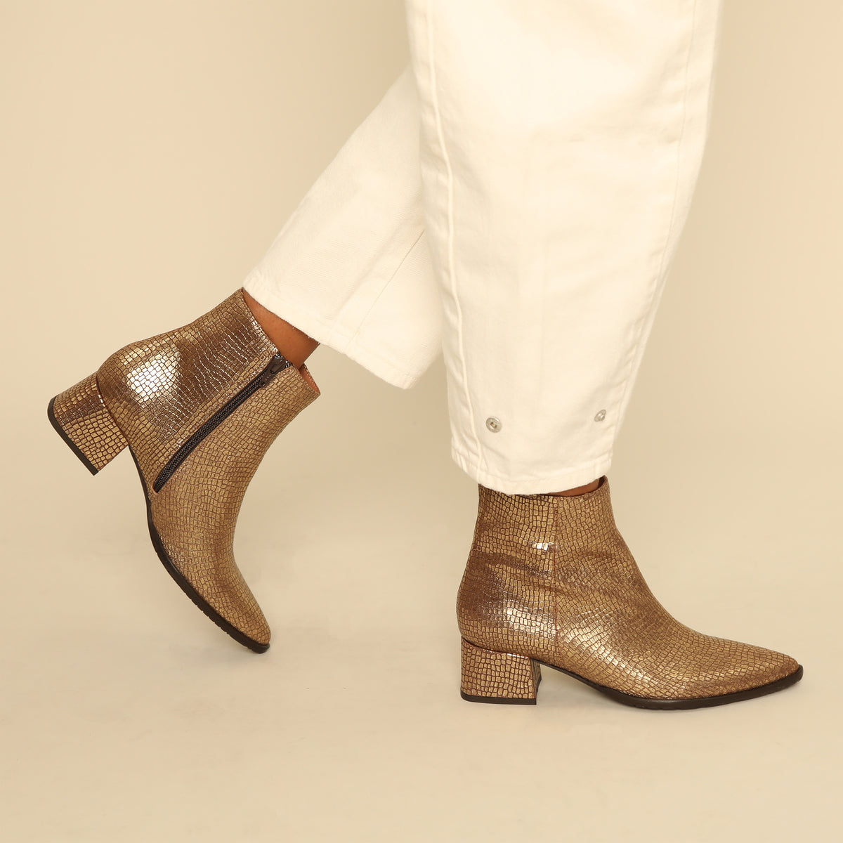 Luka WIDE Antique Gold Low Boot by Esska