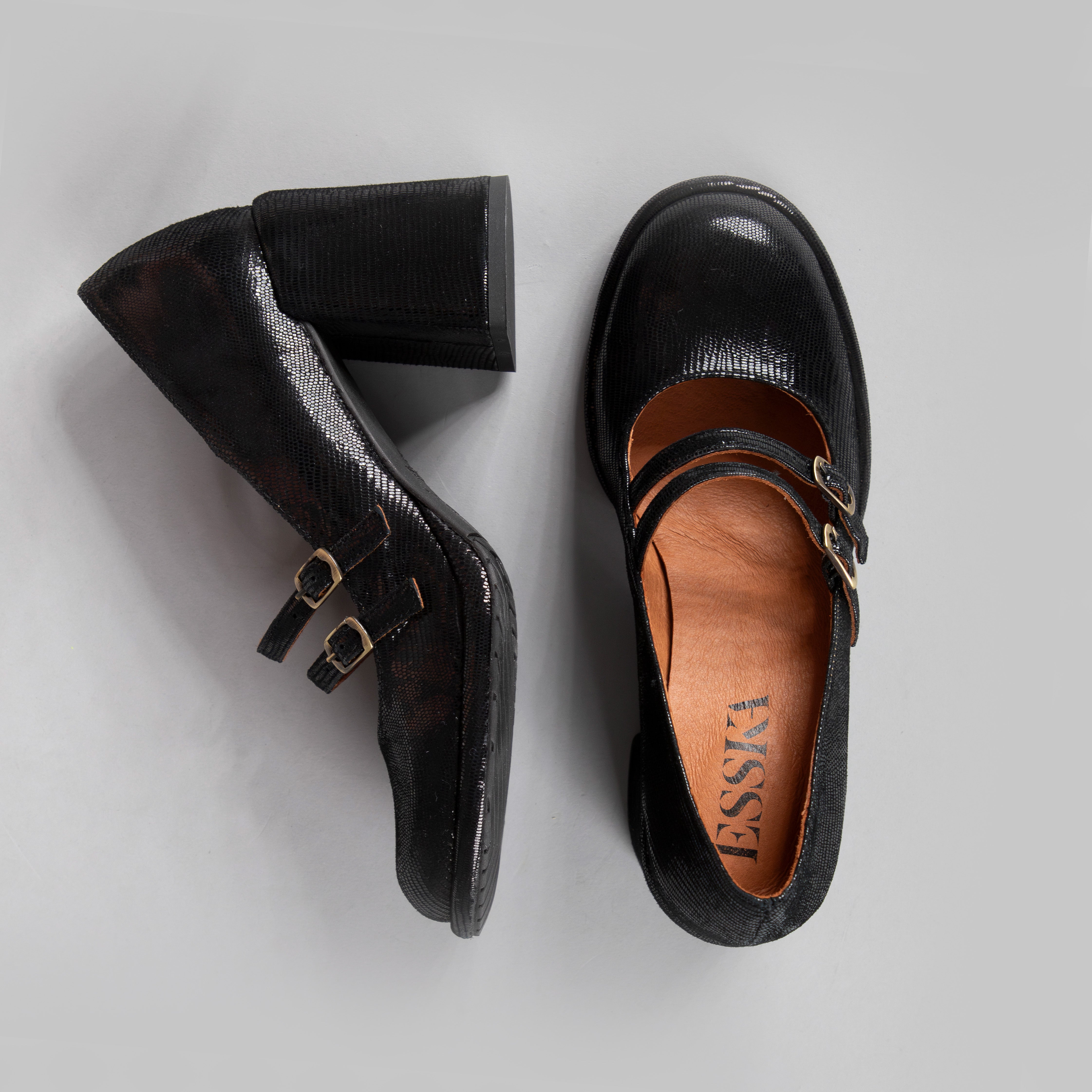 Maya Black Metallic Mid High Shoe by Esska