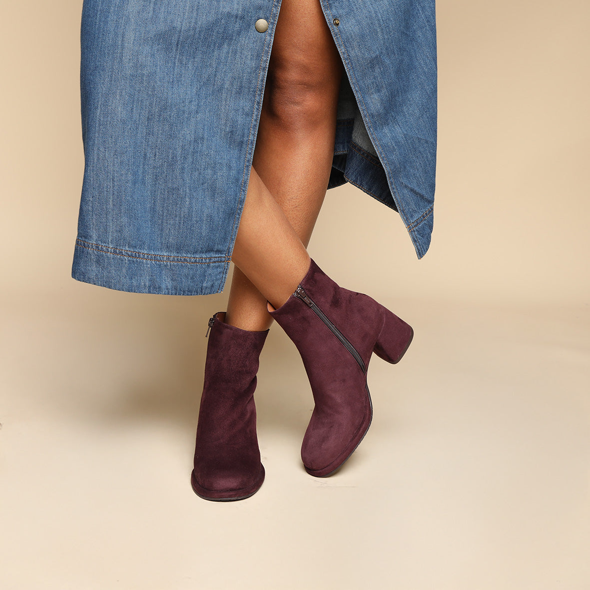 Mona Suede Burgundy Mid Boot by Esska