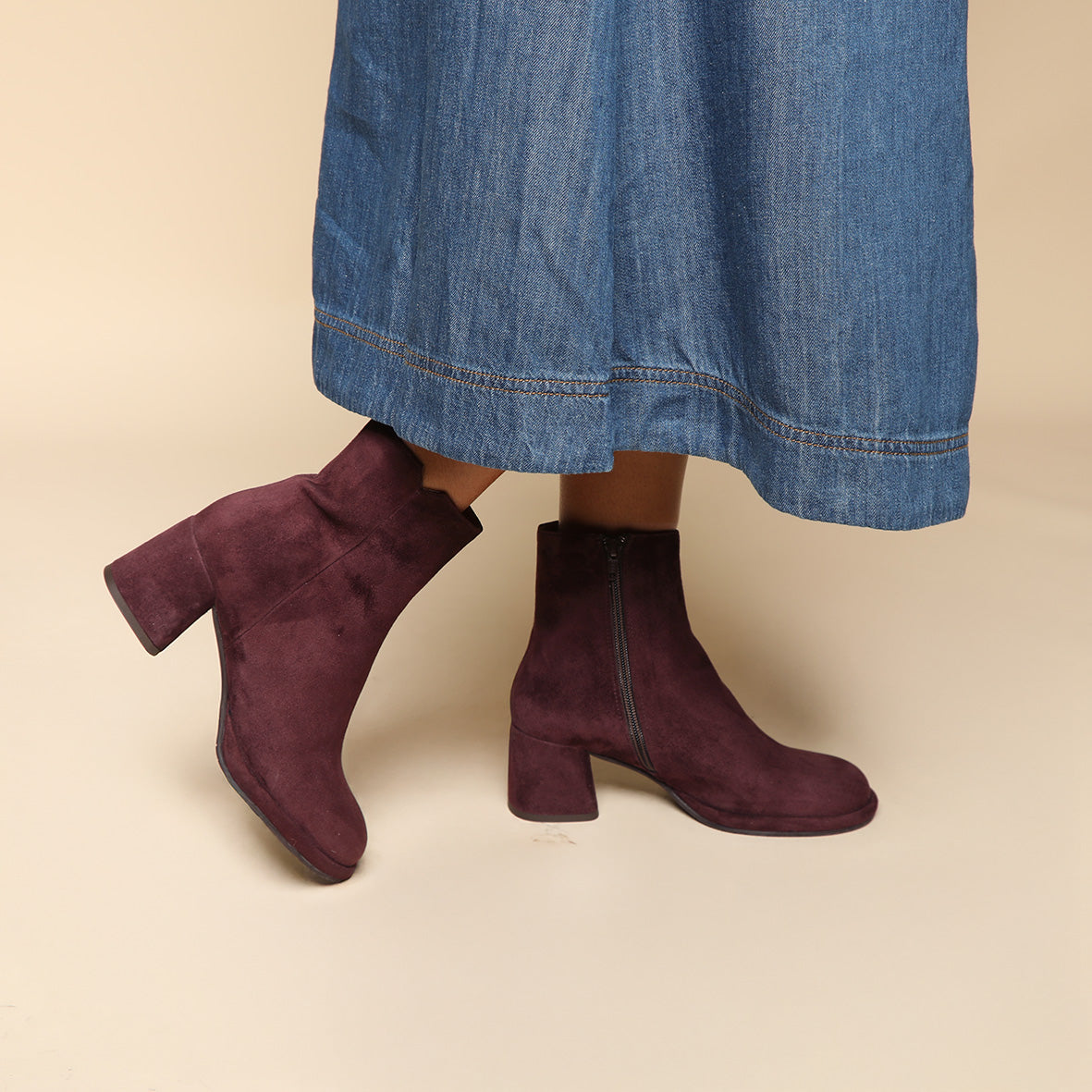 Mona Suede Burgundy Mid Boot by Esska