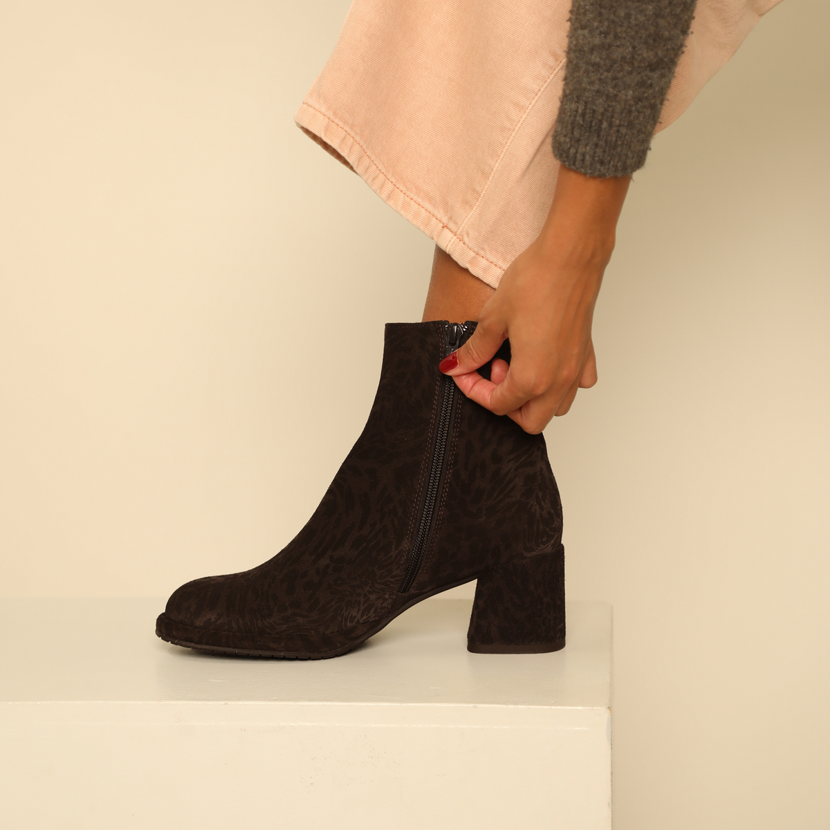Mona Dark Brown Leopard Mid Boot by Esska