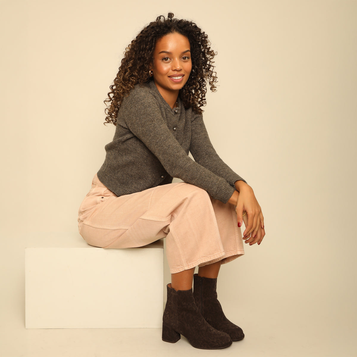 Mona Dark Brown Leopard Mid Boot by Esska