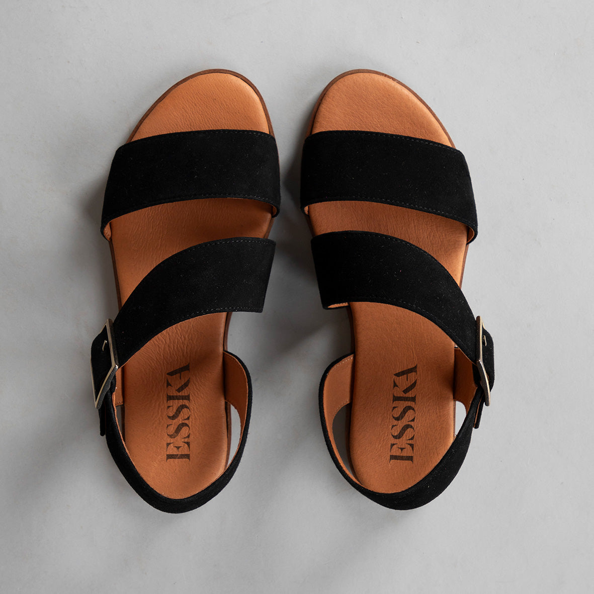 Nicole Black Suede Flat Sandal by Esska