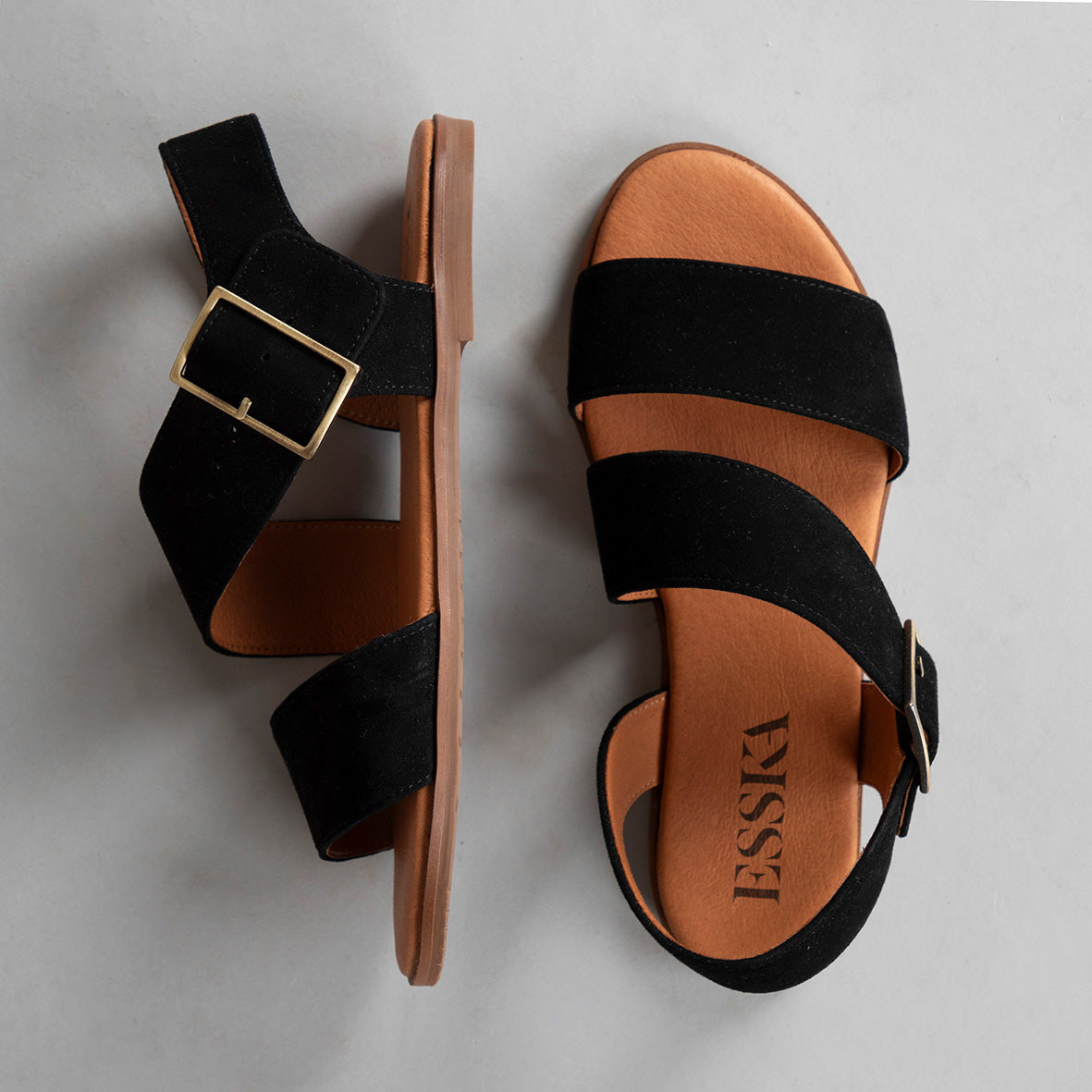 Nicole Black Suede Flat Sandal by Esska