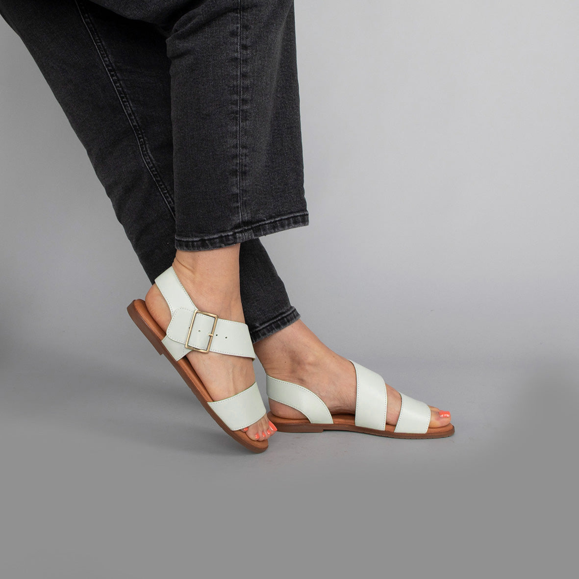 Nicole Off White Leather Flat Sandal by Esska
