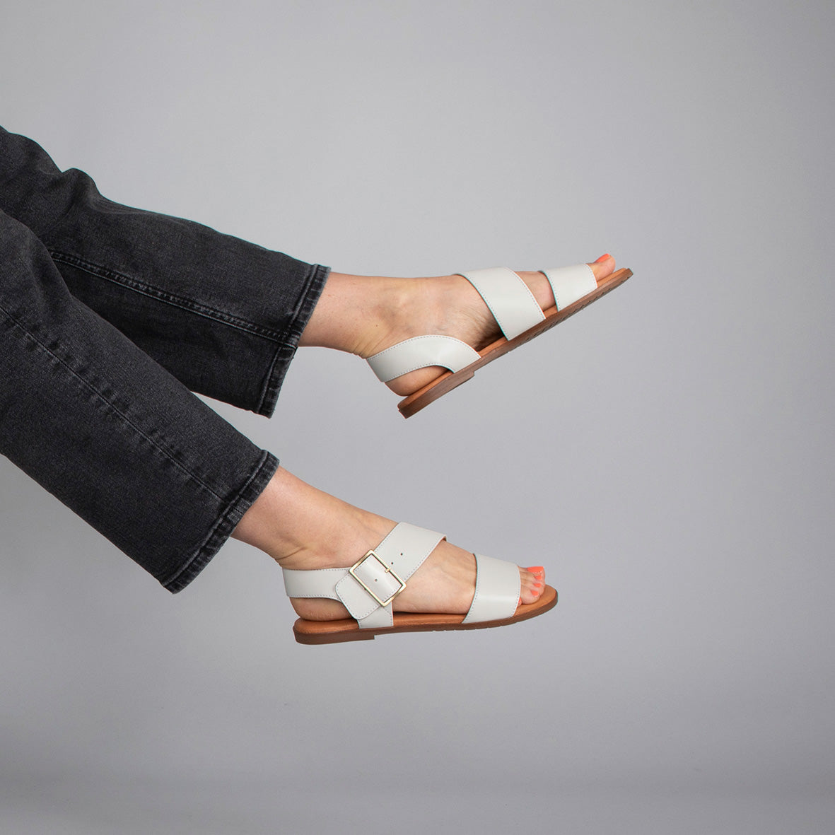 Nicole Off White Leather Flat Sandal by Esska