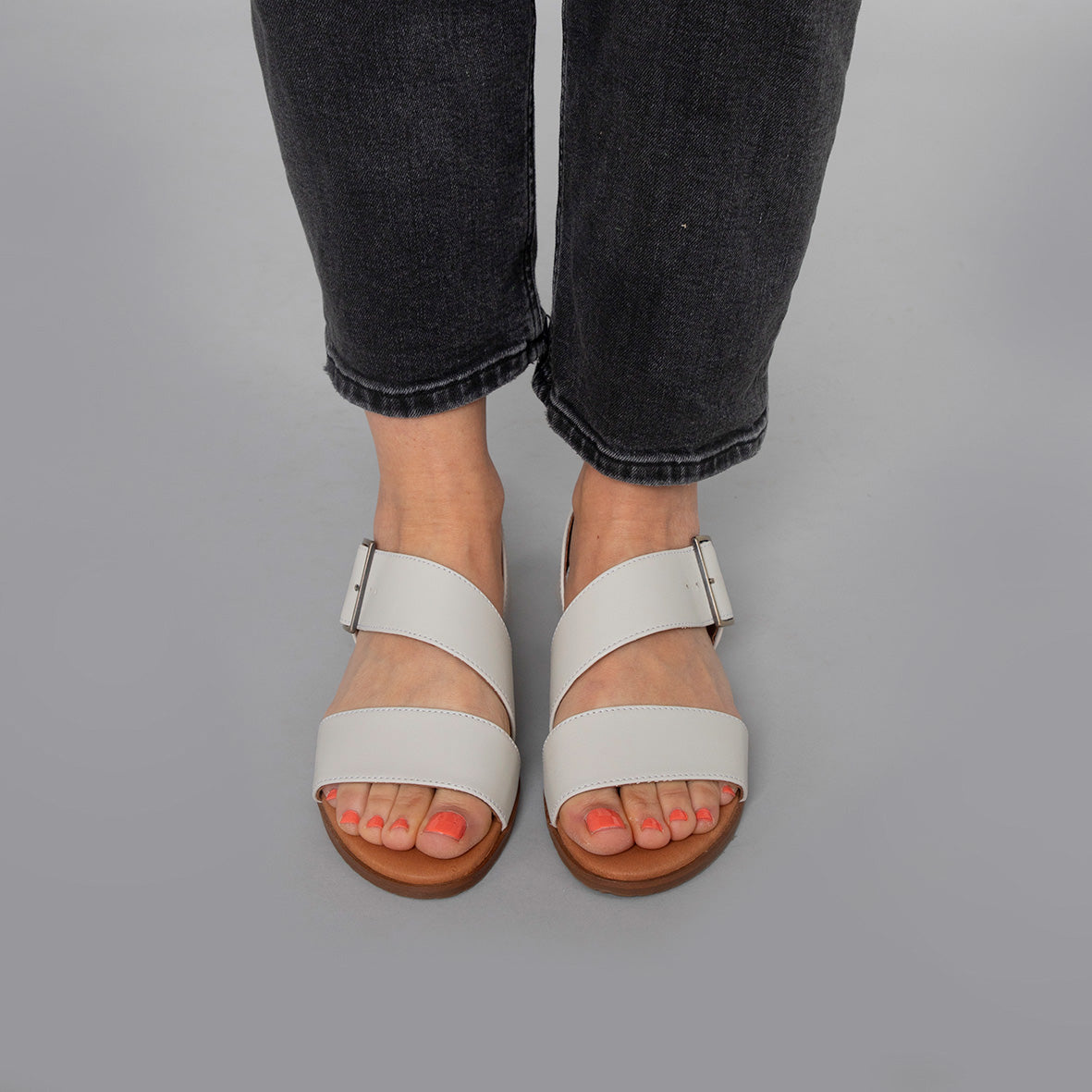 Nicole Off White Leather Flat Sandal by Esska