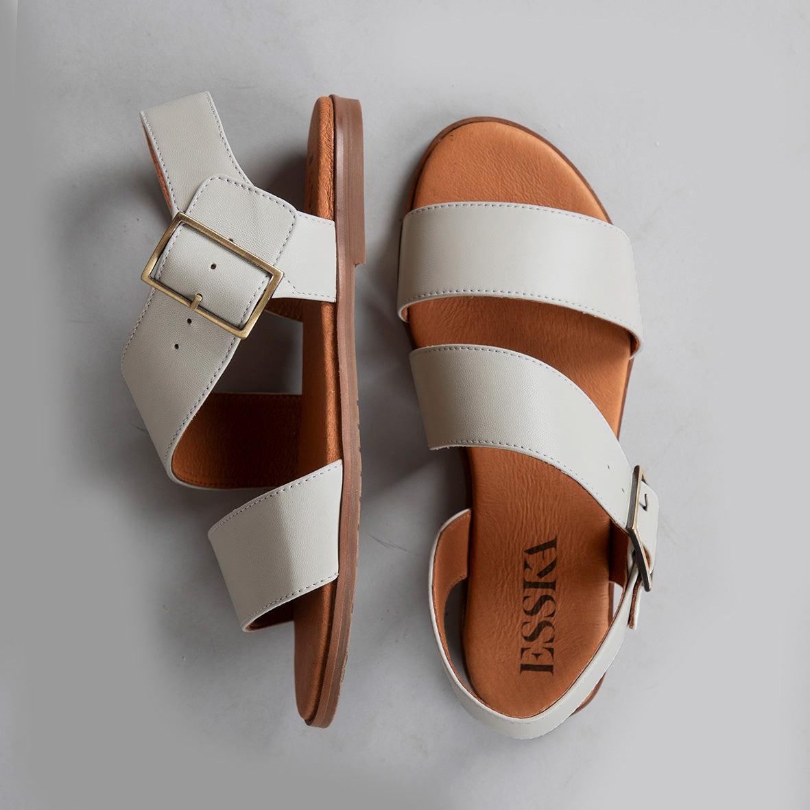 Nicole Off White Leather Flat Sandal by Esska