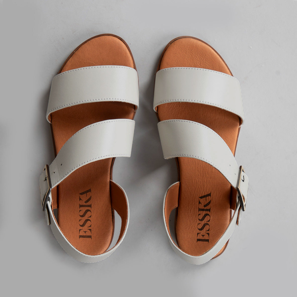 Nicole Off White Leather Flat Sandal by Esska