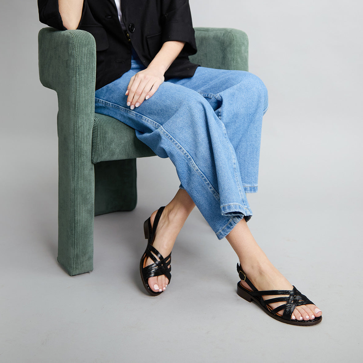 Niki Metallic Black Flat Sandal by Esska