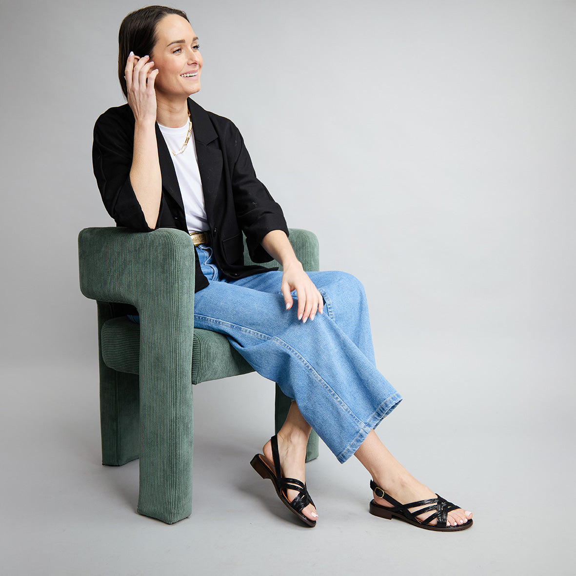 Niki Metallic Black Flat Sandal by Esska