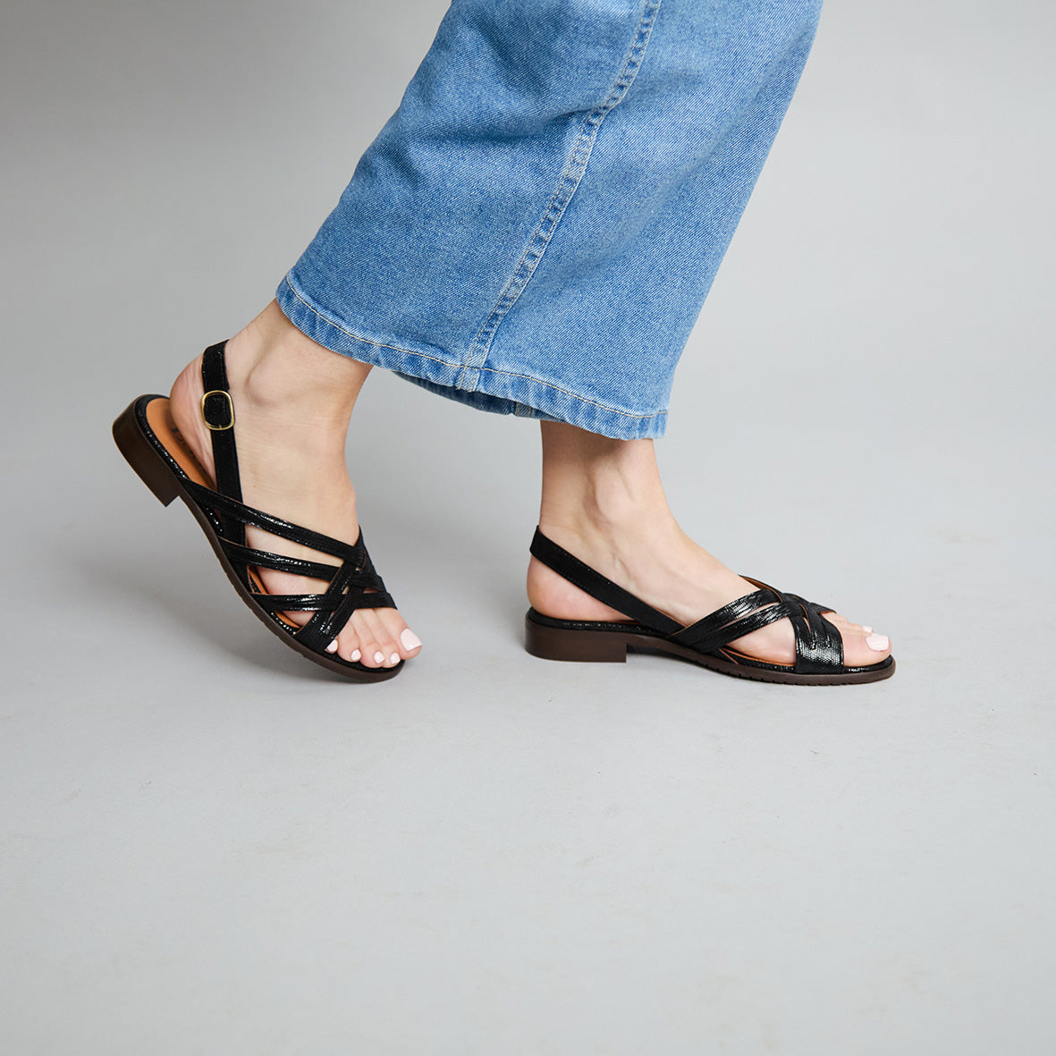 Niki Metallic Black Flat Sandal by Esska