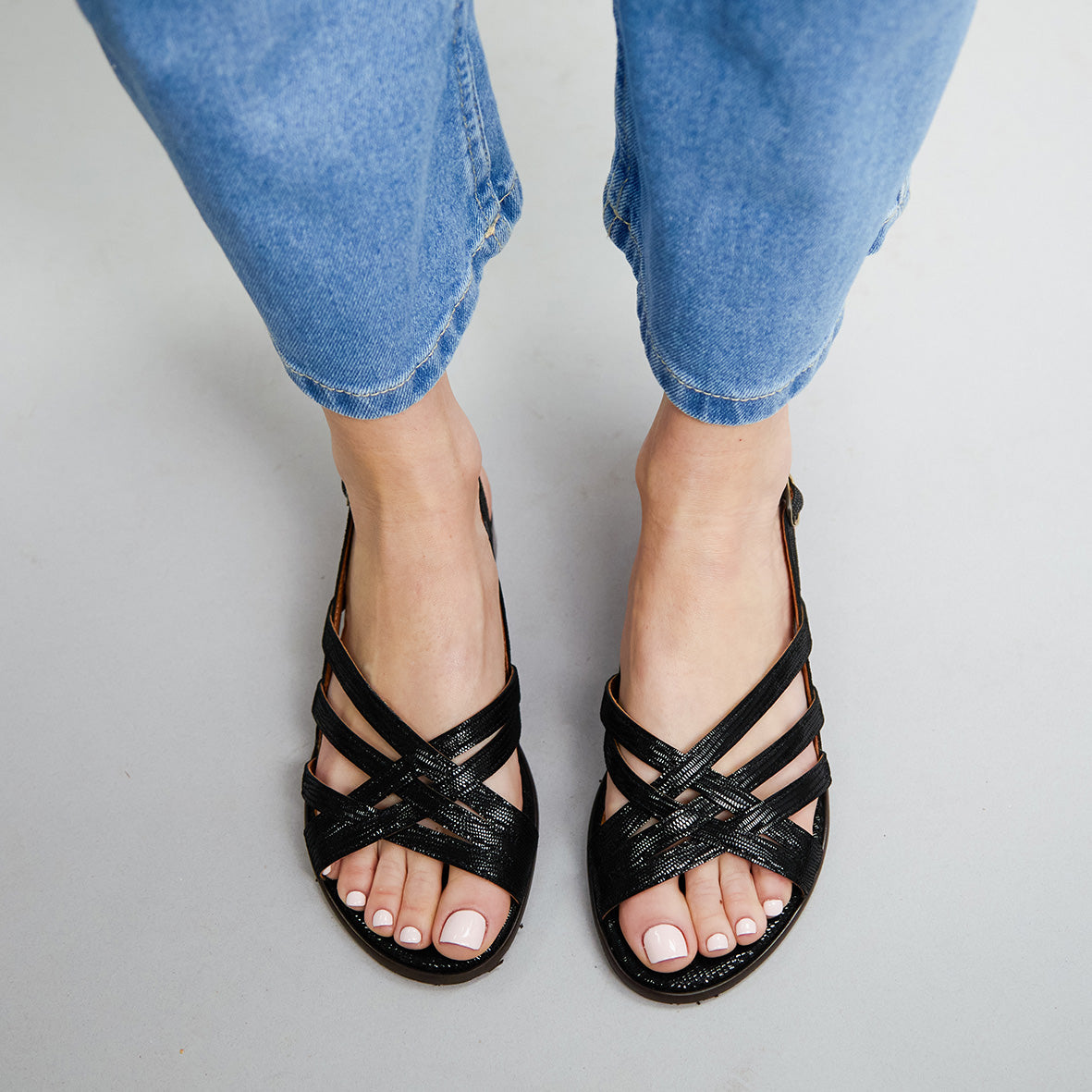 Niki Metallic Black Flat Sandal by Esska