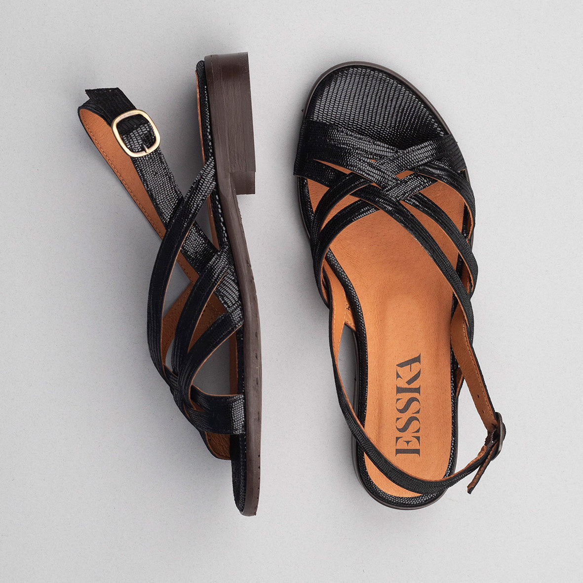 Niki Metallic Black Flat Sandal by Esska