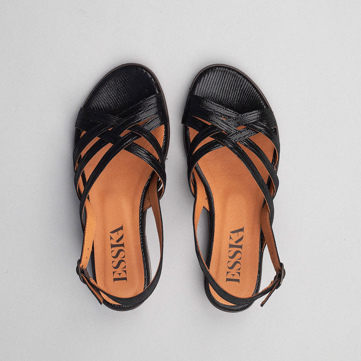 Niki Metallic Black Flat Sandal by Esska