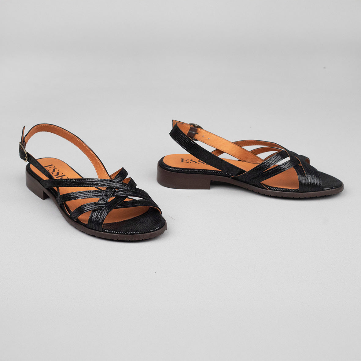 Niki Metallic Black Flat Sandal by Esska