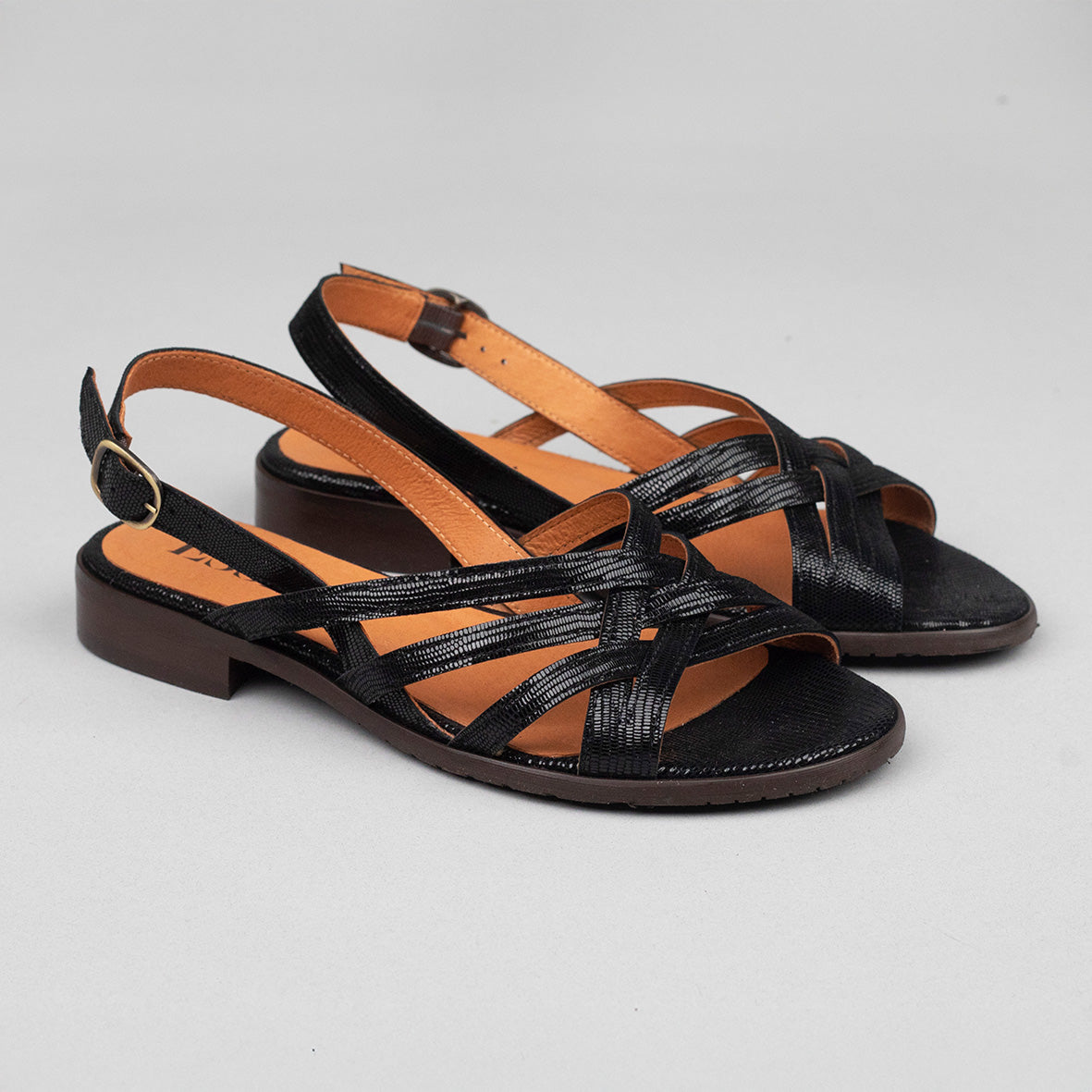 Niki Metallic Black Flat Sandal by Esska