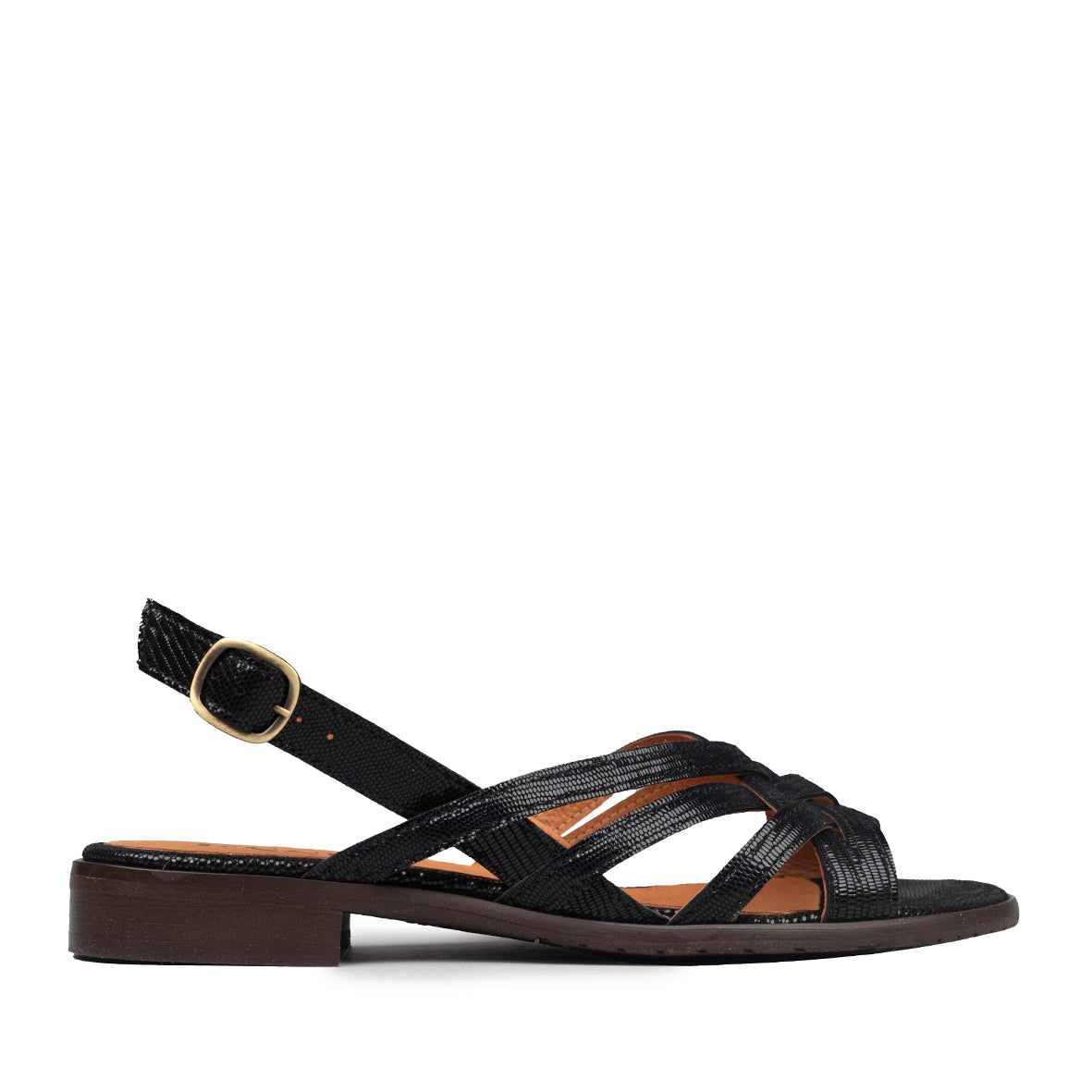 Niki Metallic Black Flat Sandal by Esska