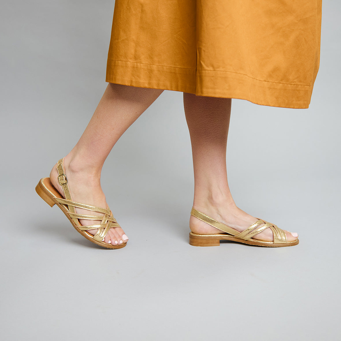 Niki WIDE Vegan Gold Flat Sandal by Esska