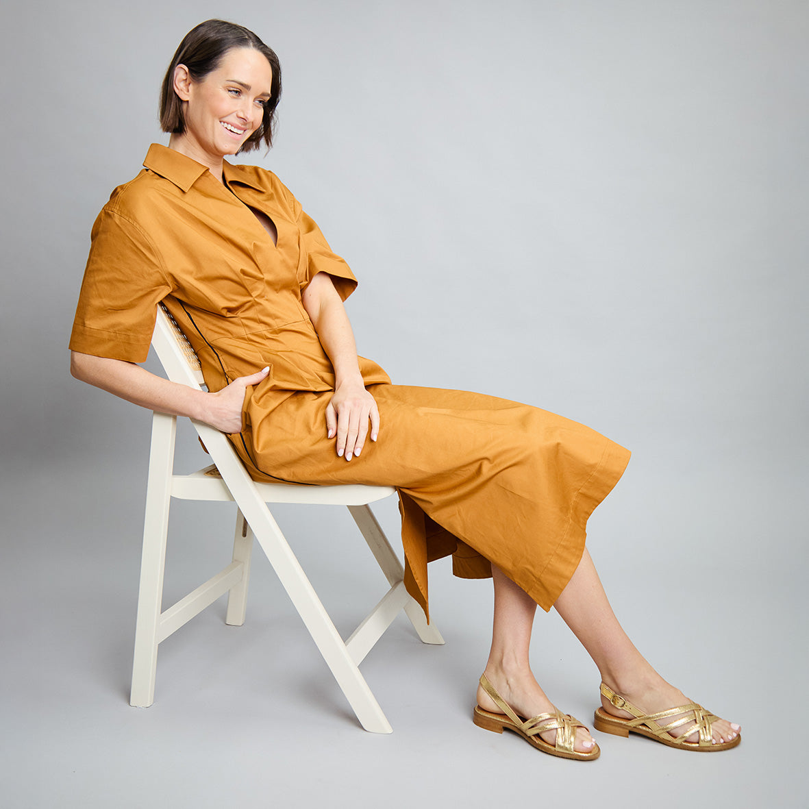 Niki WIDE Vegan Gold Flat Sandal by Esska
