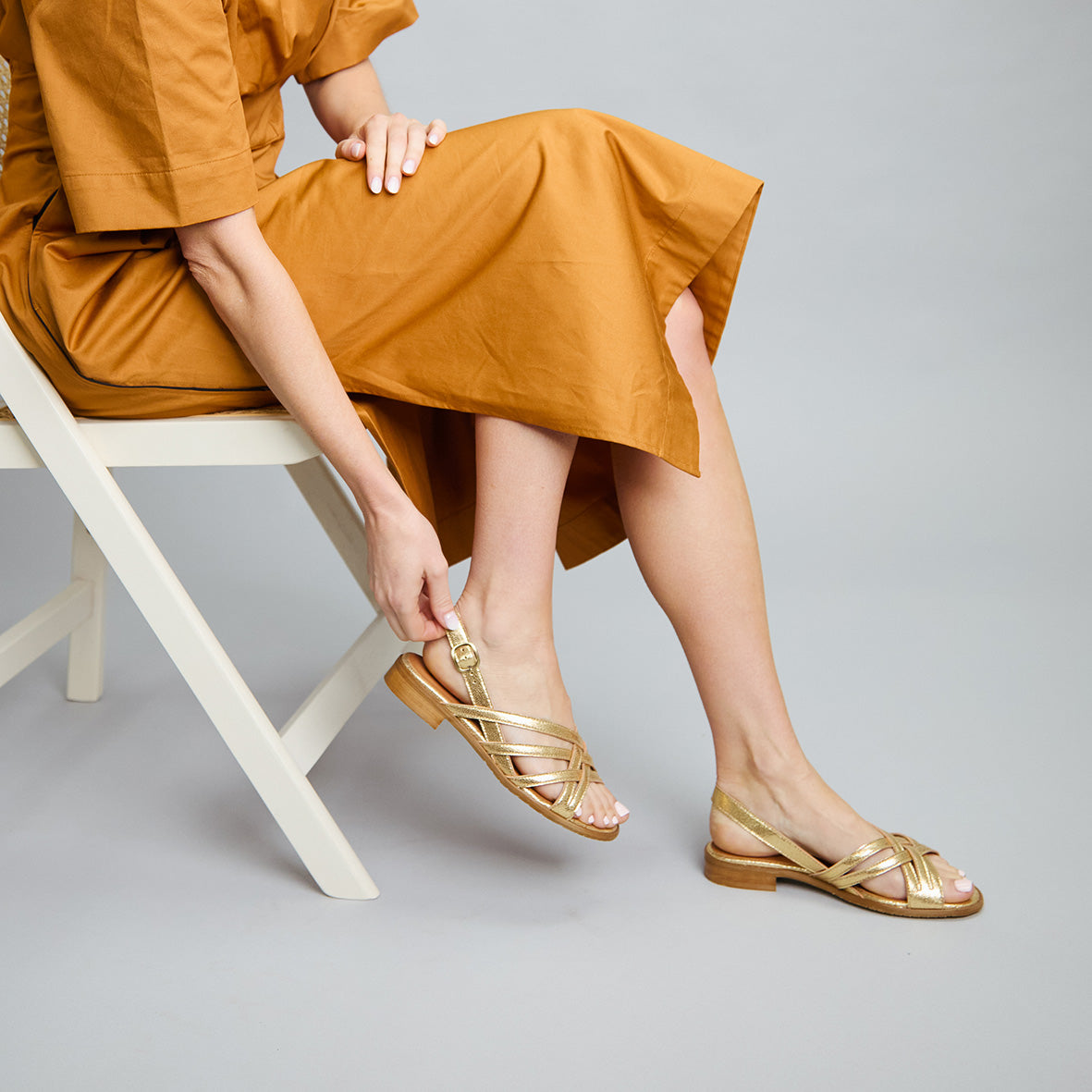 Niki WIDE Vegan Gold Flat Sandal by Esska