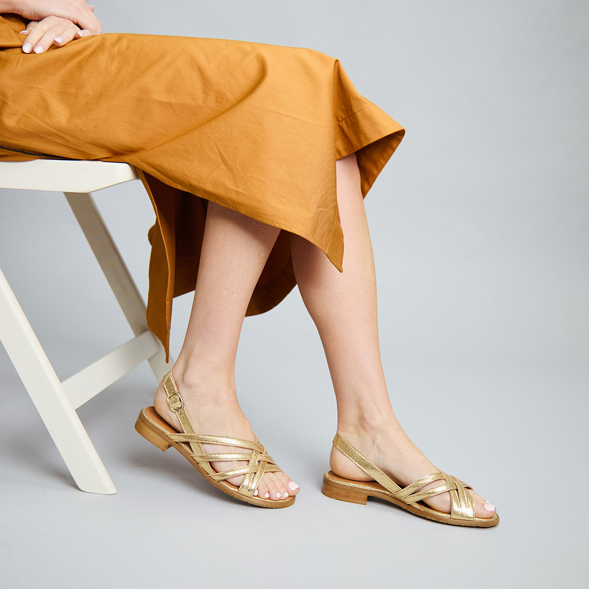 Niki WIDE Vegan Gold Flat Sandal by Esska
