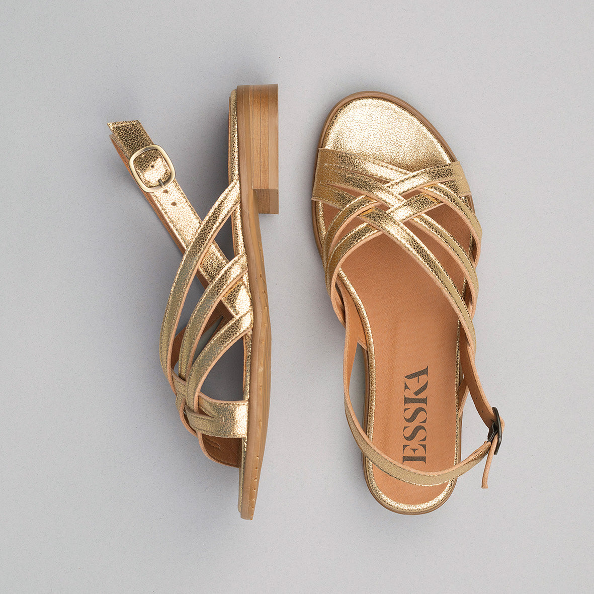 Niki WIDE Vegan Gold Flat Sandal by Esska