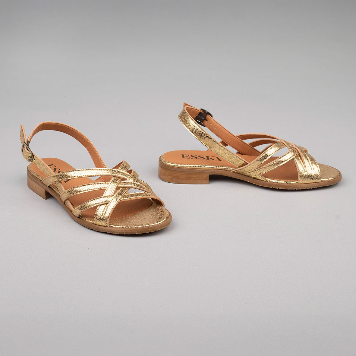 Niki WIDE Vegan Gold Flat Sandal by Esska