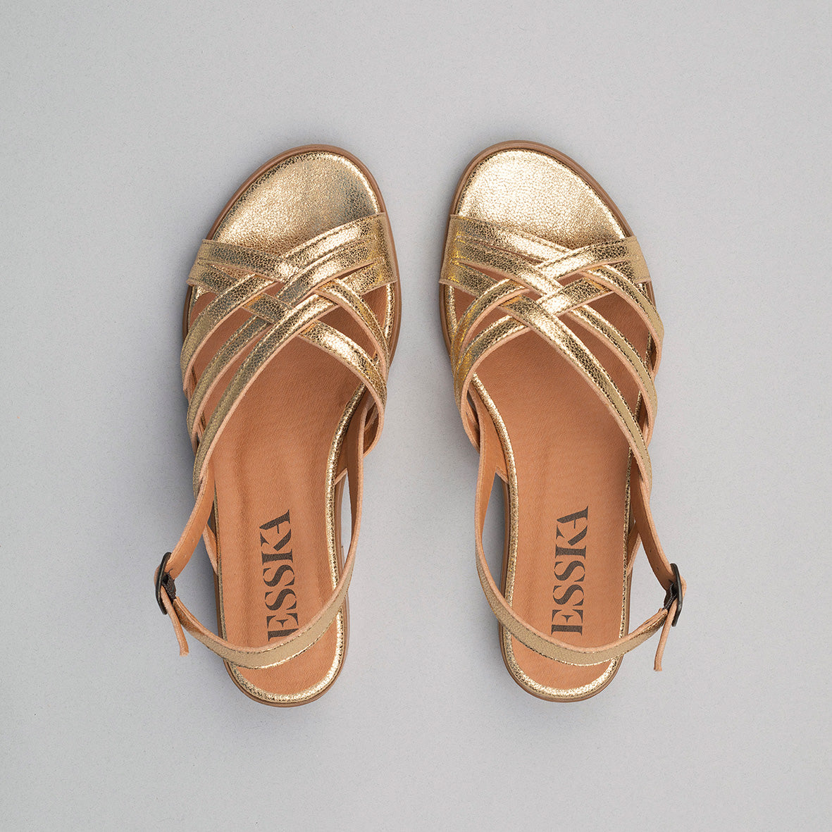 Niki WIDE Vegan Gold Flat Sandal by Esska
