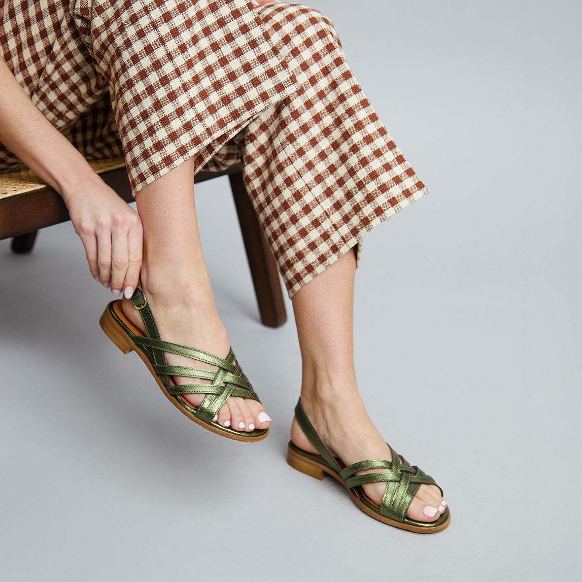 Niki Metallic Green Flat Sandal by Esska