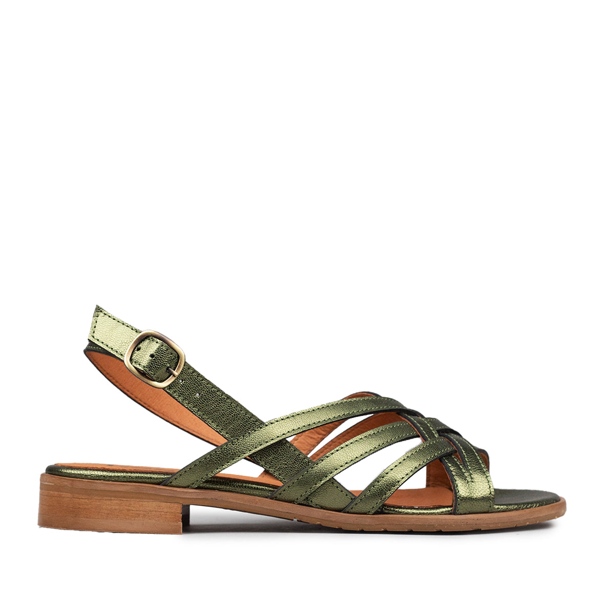 Niki Metallic Green Flat Sandal by Esska