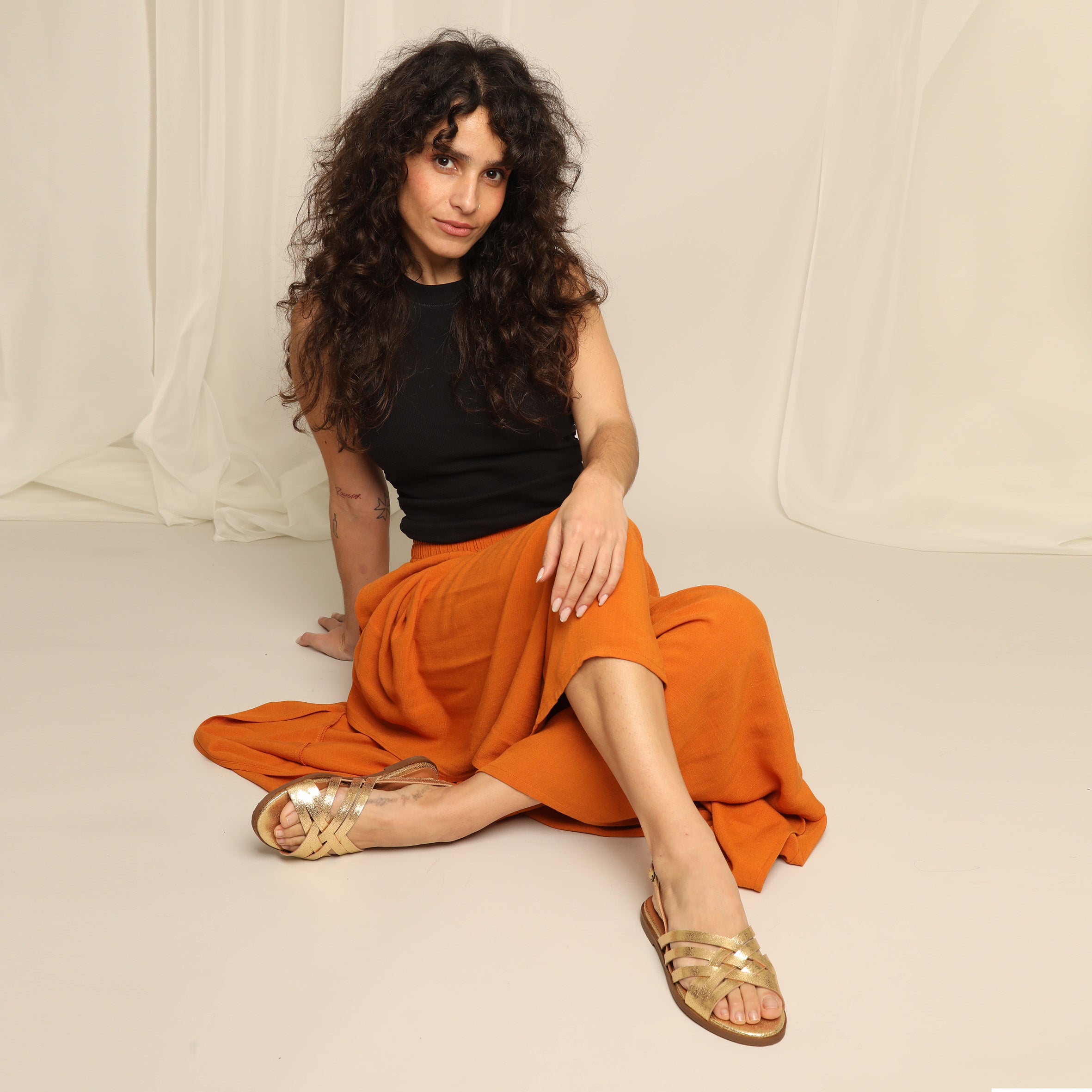 Nikita Vegan Gold Flat Sandal by Esska