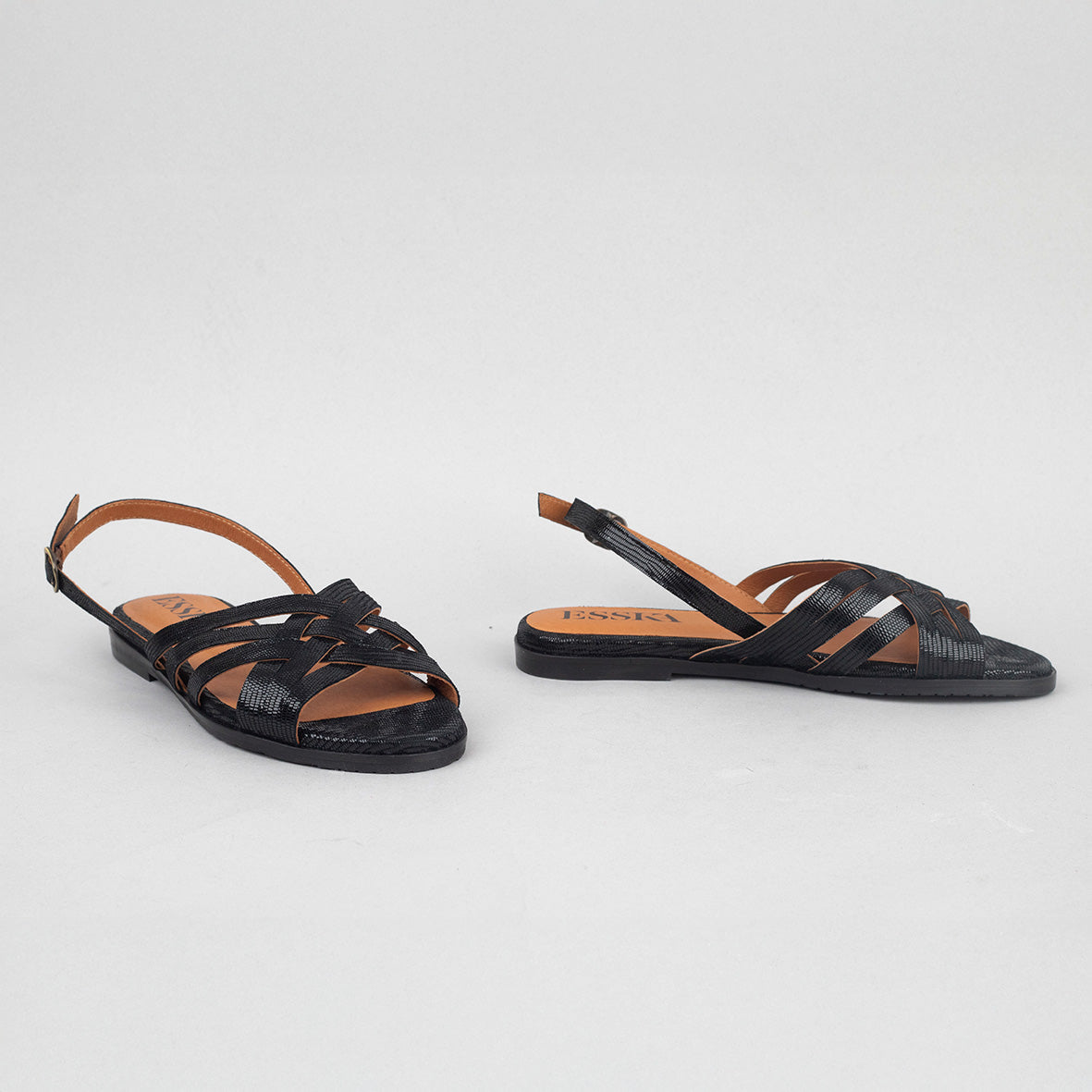 Nikita Metallic Black Flat Sandal by Esska