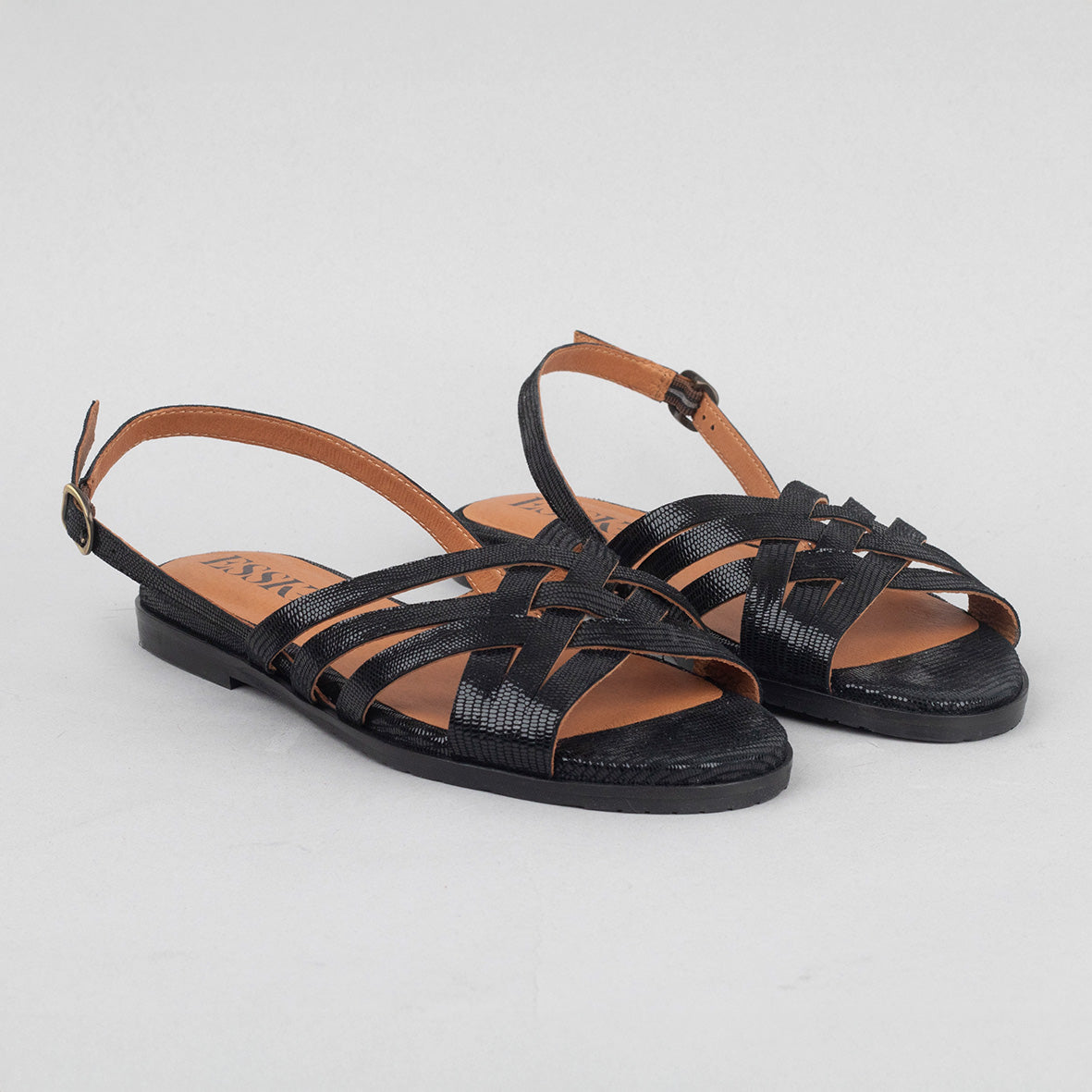Nikita Metallic Black Flat Sandal by Esska