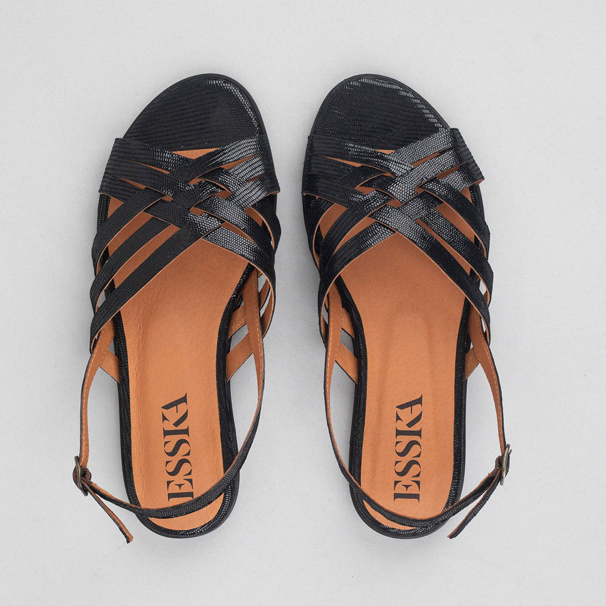 Nikita Metallic Black Flat Sandal by Esska