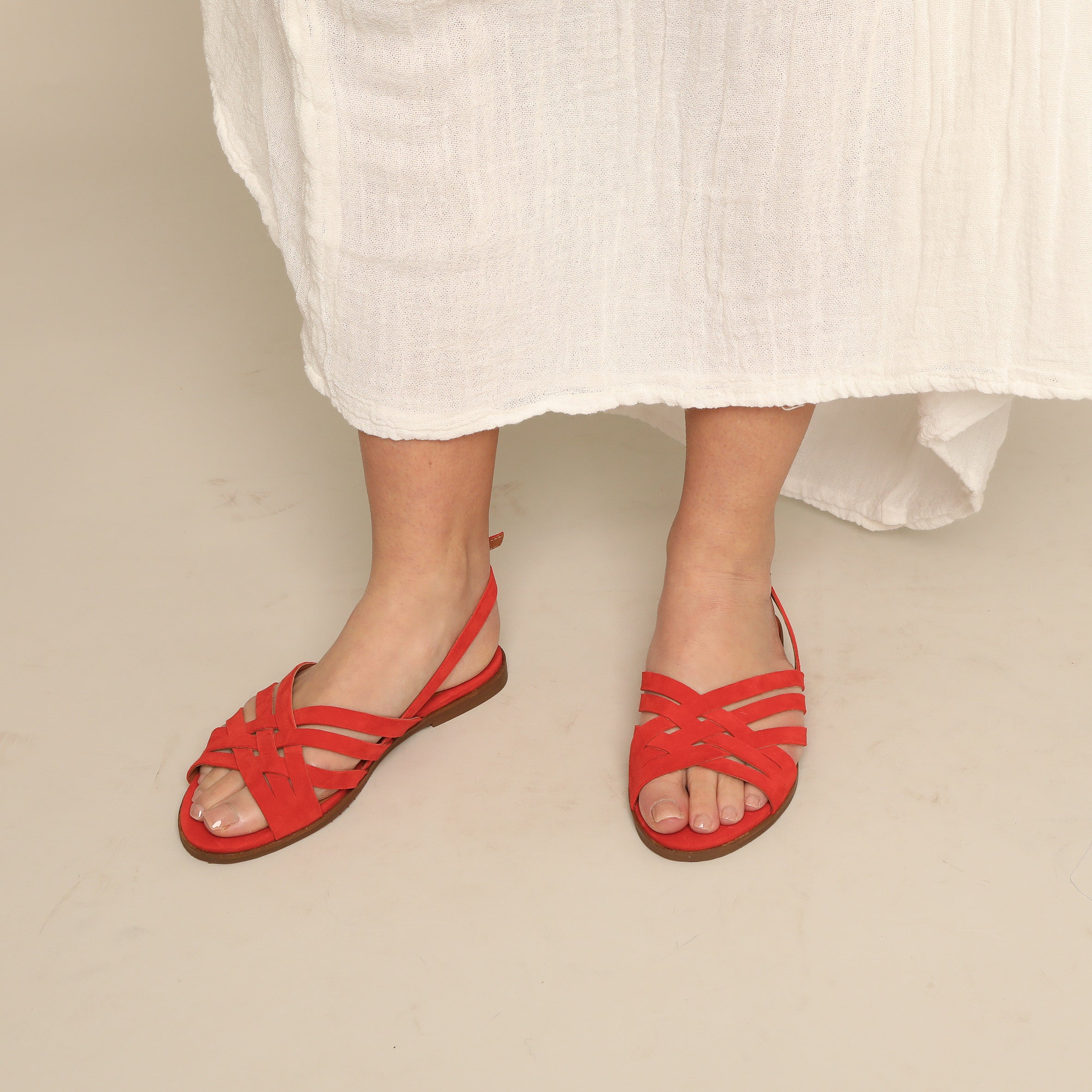 Nikita WIDE Red Flat Sandal by Esska