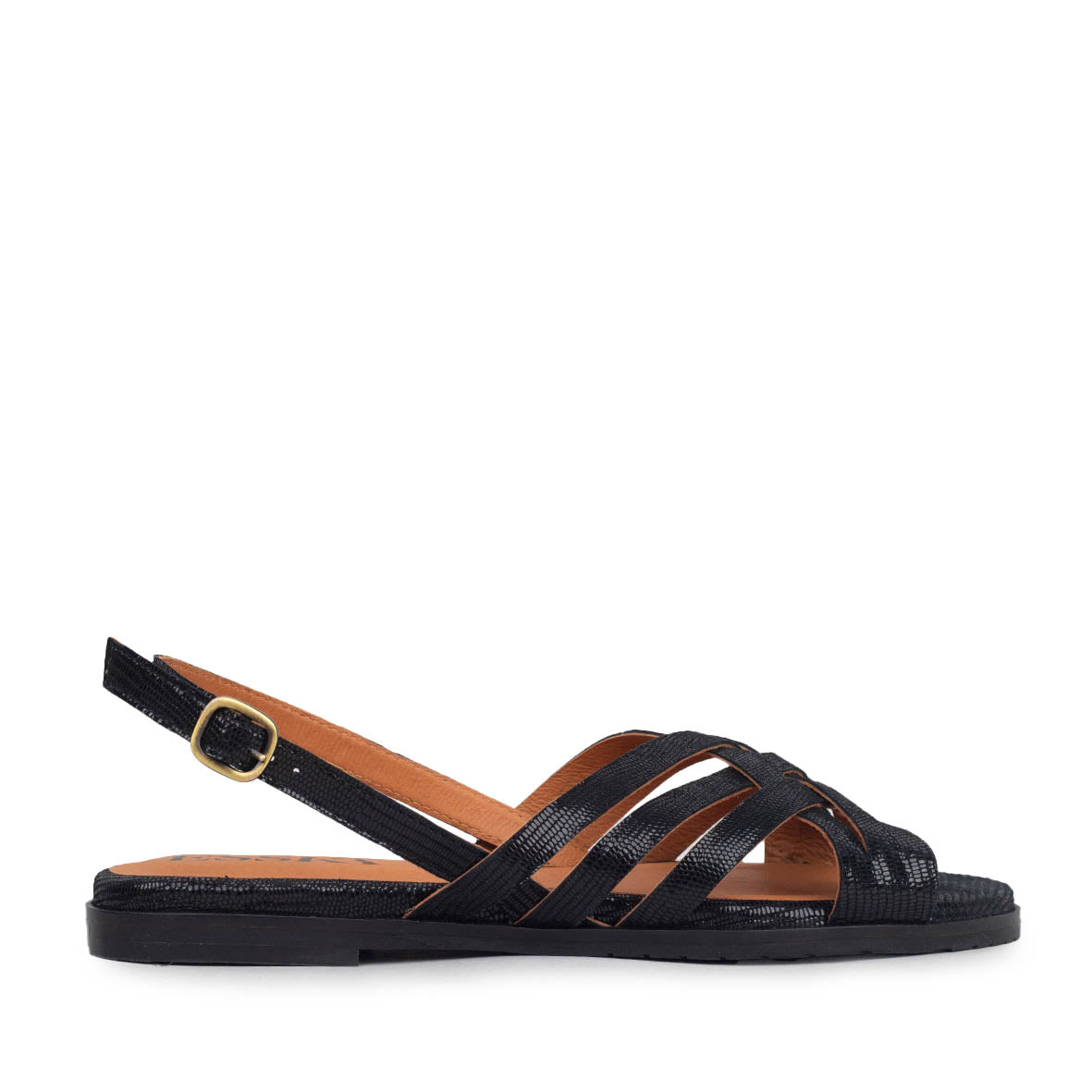 Nikita Metallic Black Flat Sandal by Esska