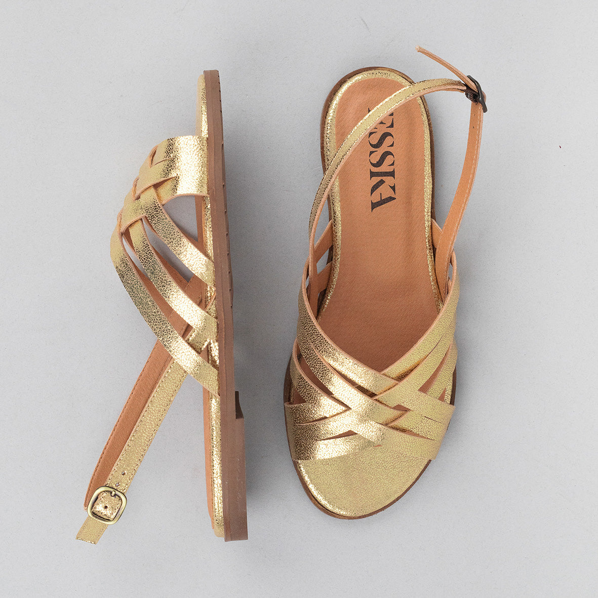Nikita Vegan Gold Flat Sandal by Esska