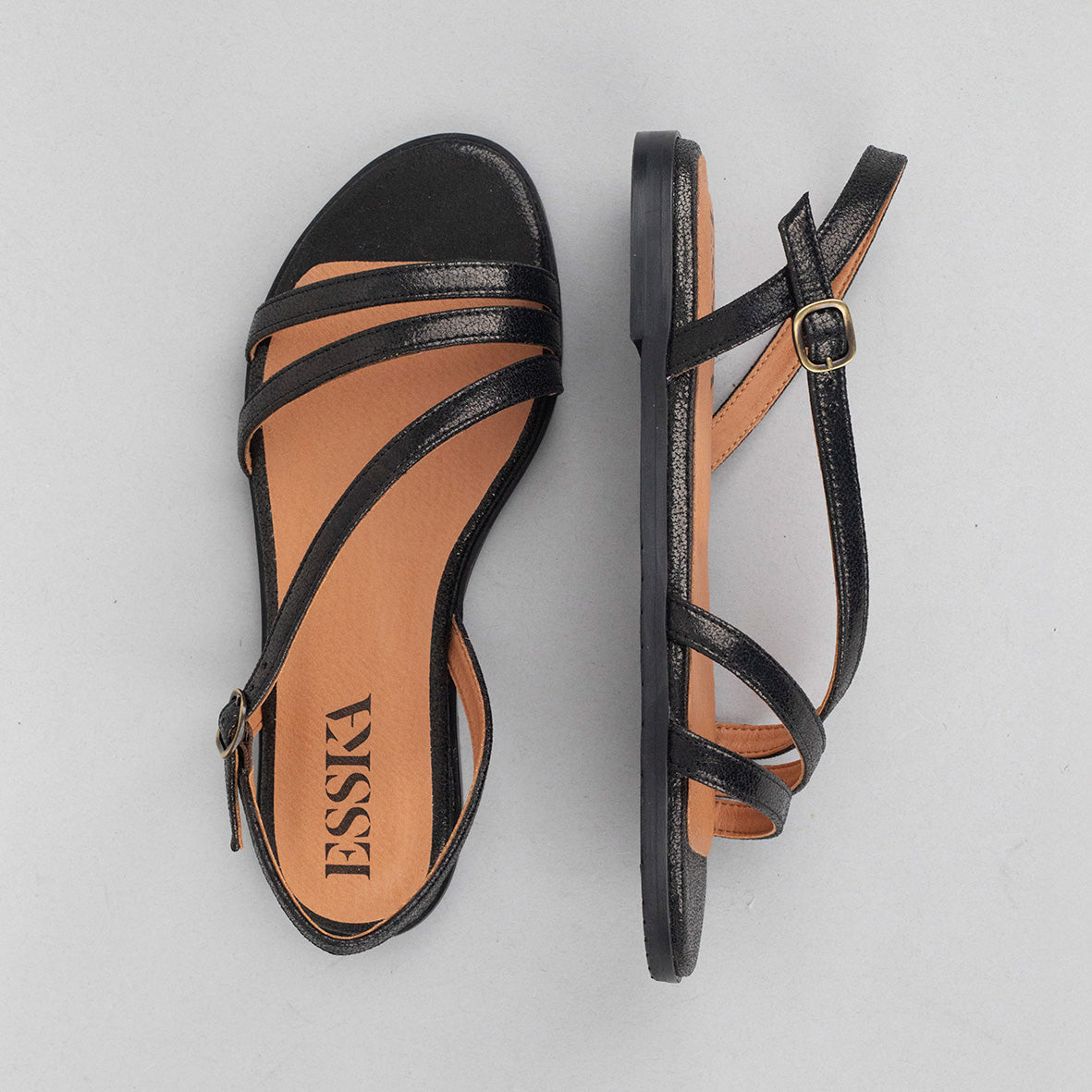 Nina Vegan Black Flat Sandal by Esska