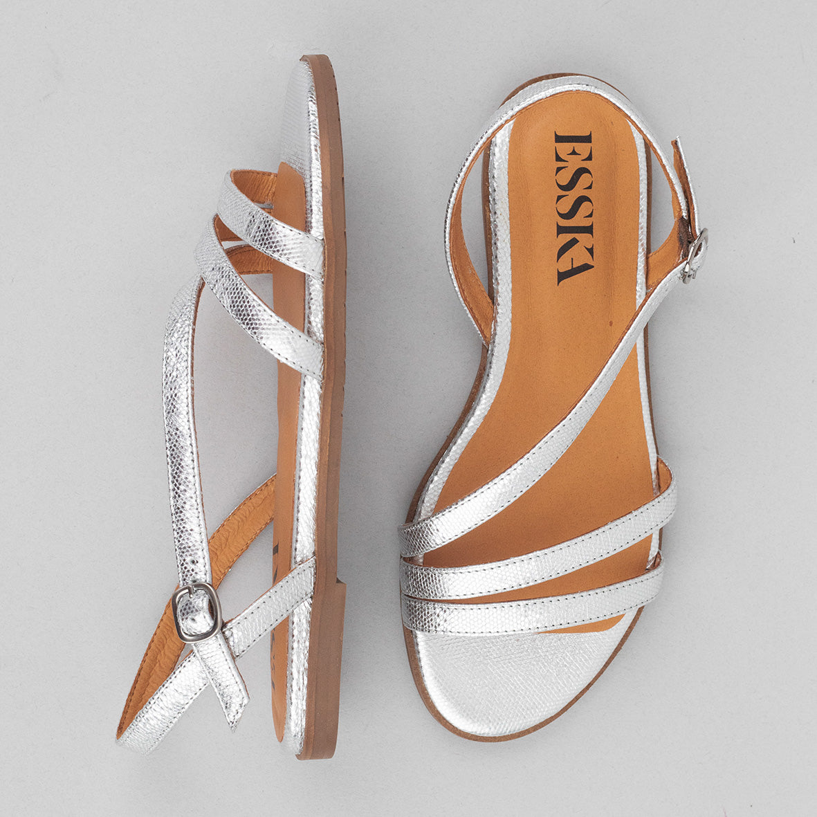 Nina Silver Flat Sandal by Esska