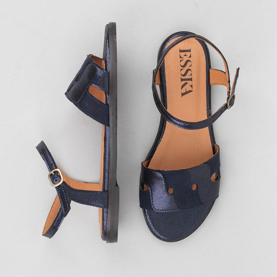Nova Vegan Metallic Navy Flat Sandal by Esska