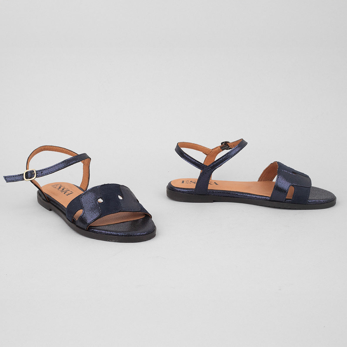 Nova Vegan Metallic Navy Flat Sandal by Esska