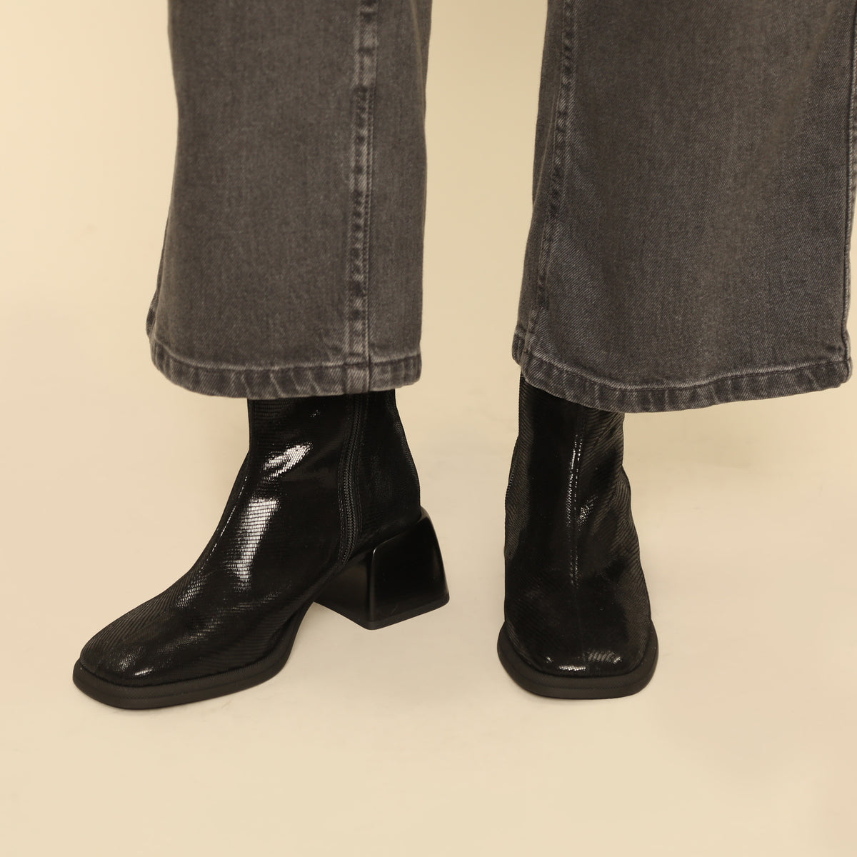 Quinn Metallic Black Mid Boot by Esska